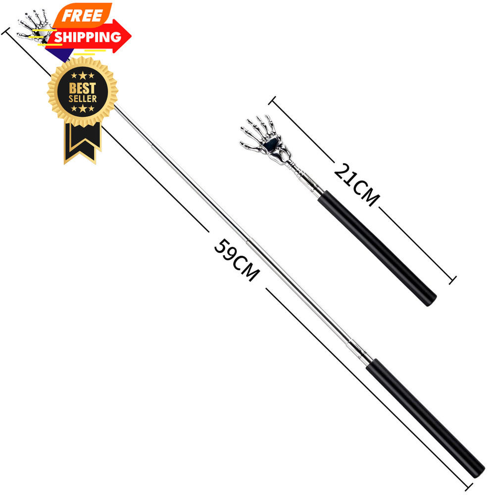 2-Pack Skeleton Hand Back Scratcher Portable Extendable 3 Piece Set, Black