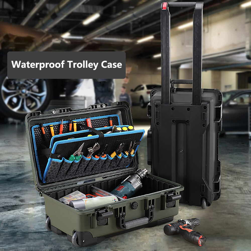 22 inch Large Waterproof Storage Box with Pockets Trolley Toolbox Security Case