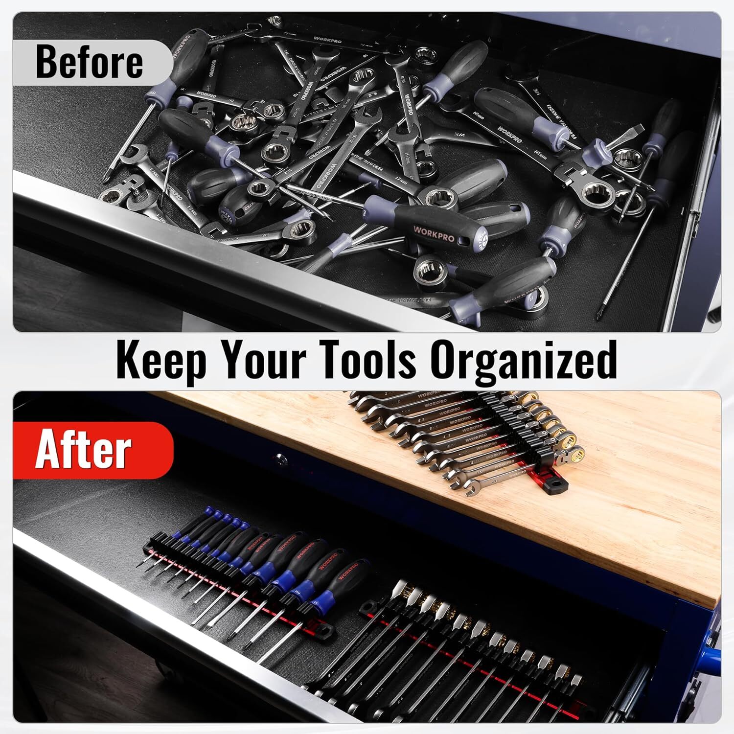 WORKPRO Magnetic Screwdriver Organizer&Wrench Organizer (Tools not Included) 2PC