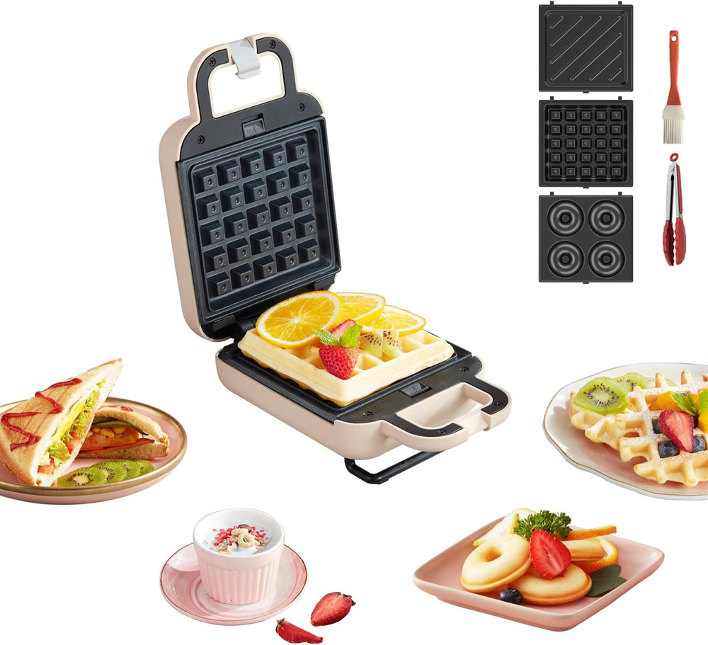 - Mini Waffle Maker with 3 Shapes Removable Plates (Electric, Non-Stick), Small