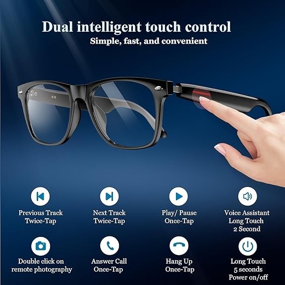 Smart Sunglass with Bluetooth Open Ear Speaker Voice Assistant Blue Light Filter