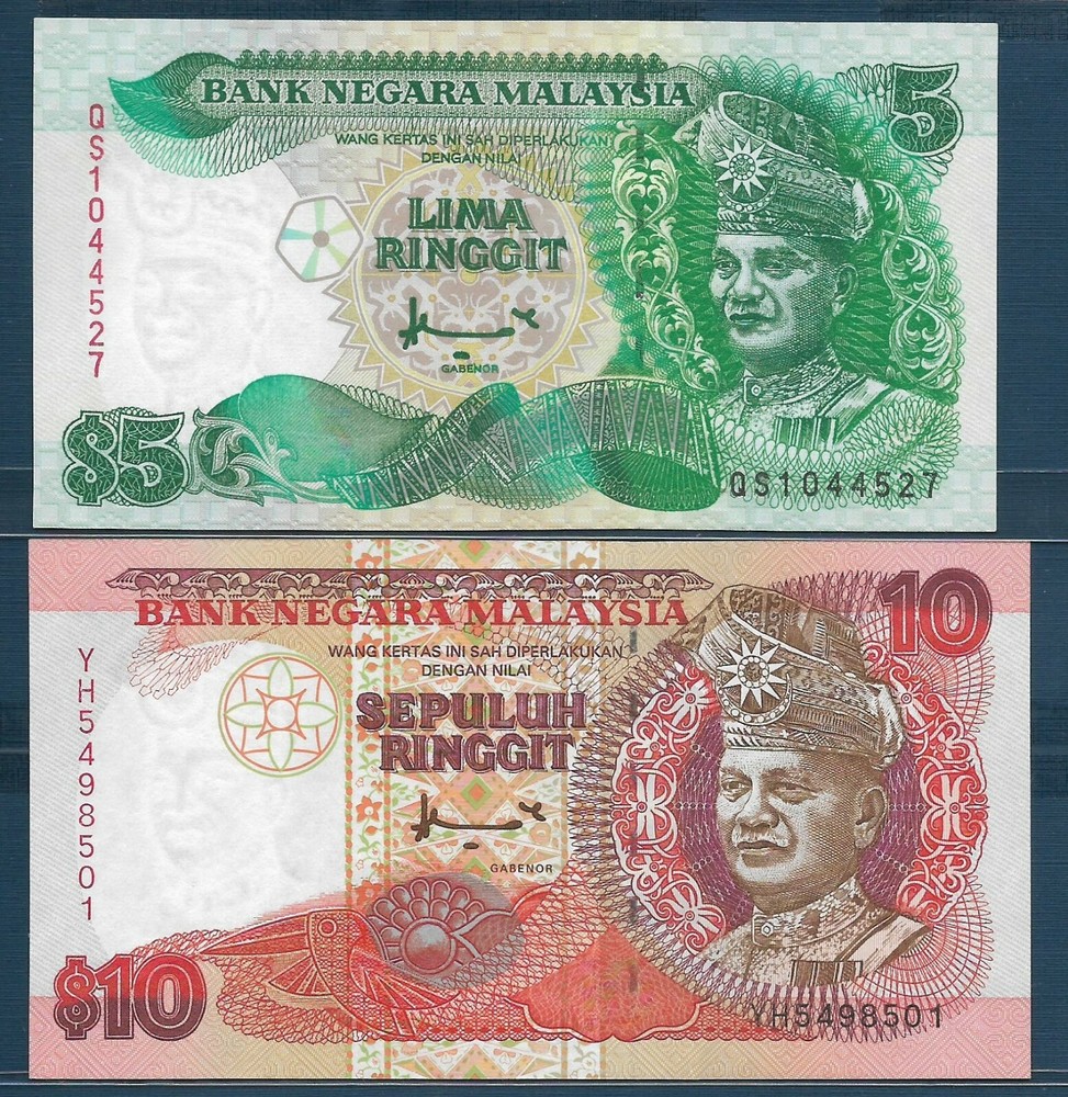 Malaysia 5 10 Ringgit 2 Pcs Lot, 1998 1995, P 35A 36, UNC