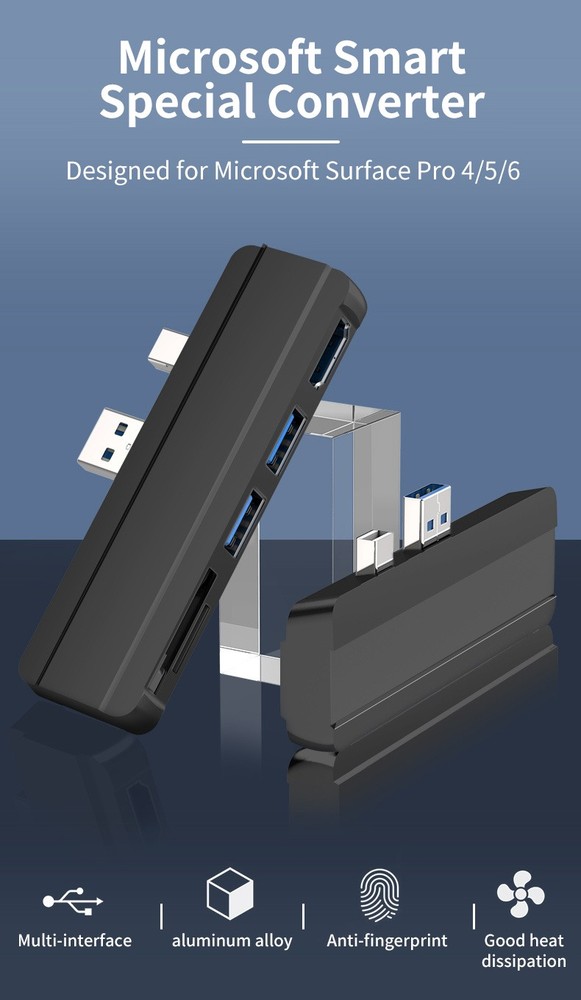 SD/SDHC/SDXC/Micro SD Black USB HUB Docking Station For Surface Pro 4/5/6 C