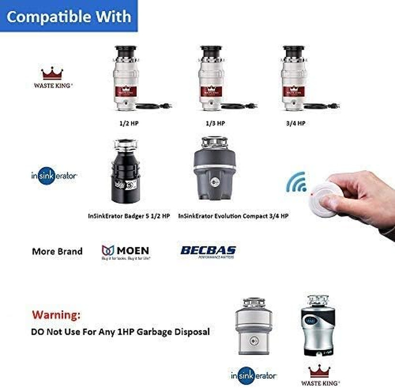 Garbage Disposal Wireless Switch Kit No Drilling on Sink Top, Remote Control Out
