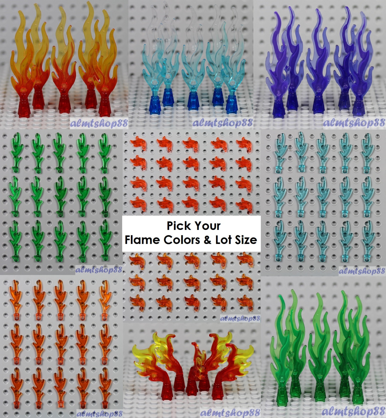 LEGO - Flame Fire Torch Plume Lightning Bolt Rounded Wave Dragon Wing Bulk Lot