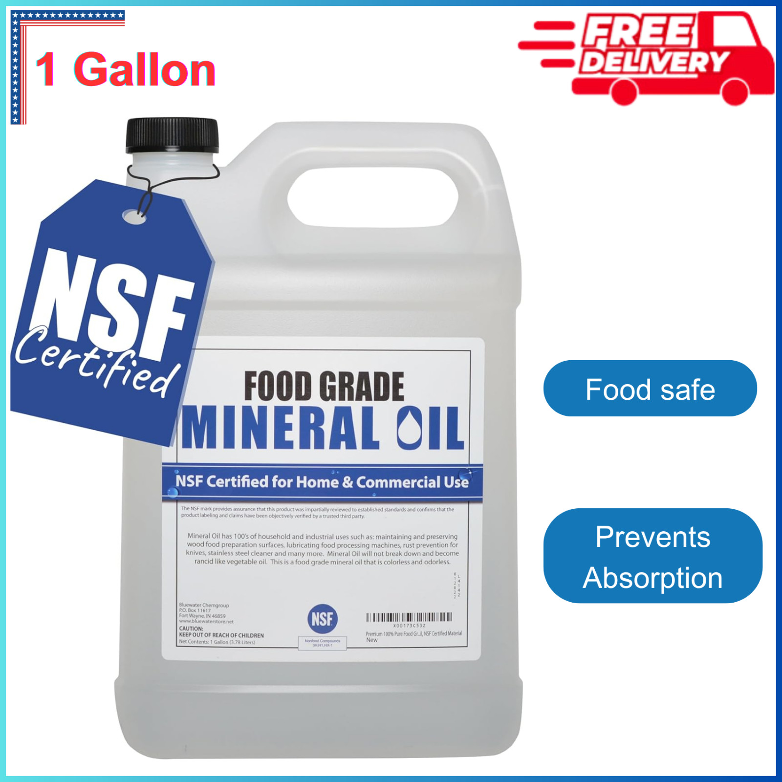 Food Grade Mineral Oil 1 Gallon For Wood Cutting Boards, Butcher Block, Odorless