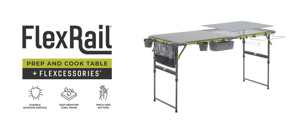 CORE 5ft Prep Cook FlexRail Table Adjustable Outdoor Grill Prep Station Camping