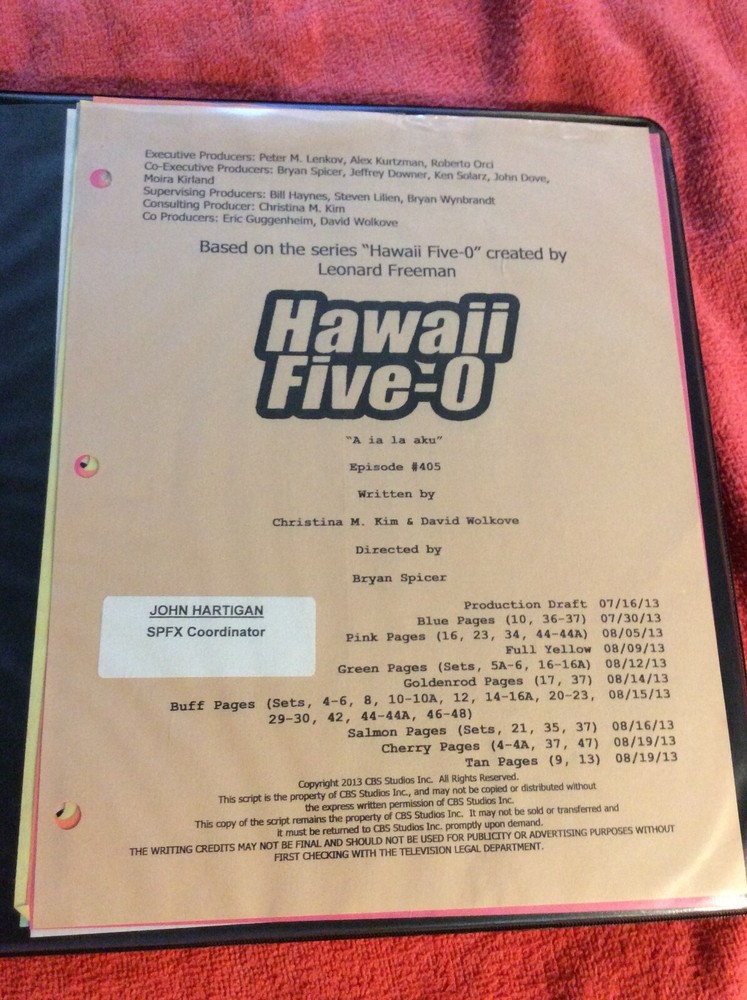 HAWAII FIVE-O ORIGINAL SCRIPT 405 SCHEDULE 2013 A IA LA AKU DANIEL DAE KIM