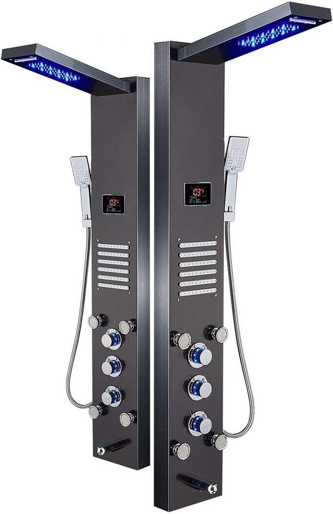 Stainless Steel Shower Panel Tower LED Rainfall Combo System Massage Jet Sprayer