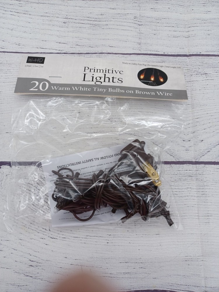 20 count Brown Cord Wire Light Strand String Set, Warm White Tiny Rice Bulbs