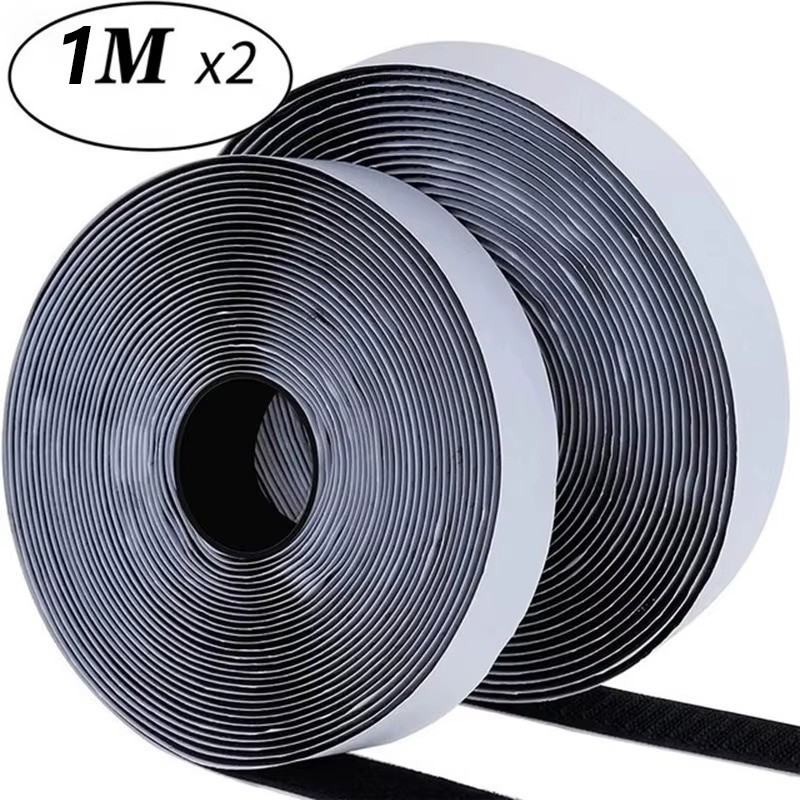 Hook & Loop Strips with Adhesive Heavy Duty Straps Tape with Sticky Back 4PC Blk