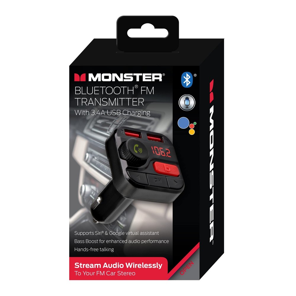 Monster Bluetooth Fm Transmitter With 3.4 Amp Usb Charging Ports