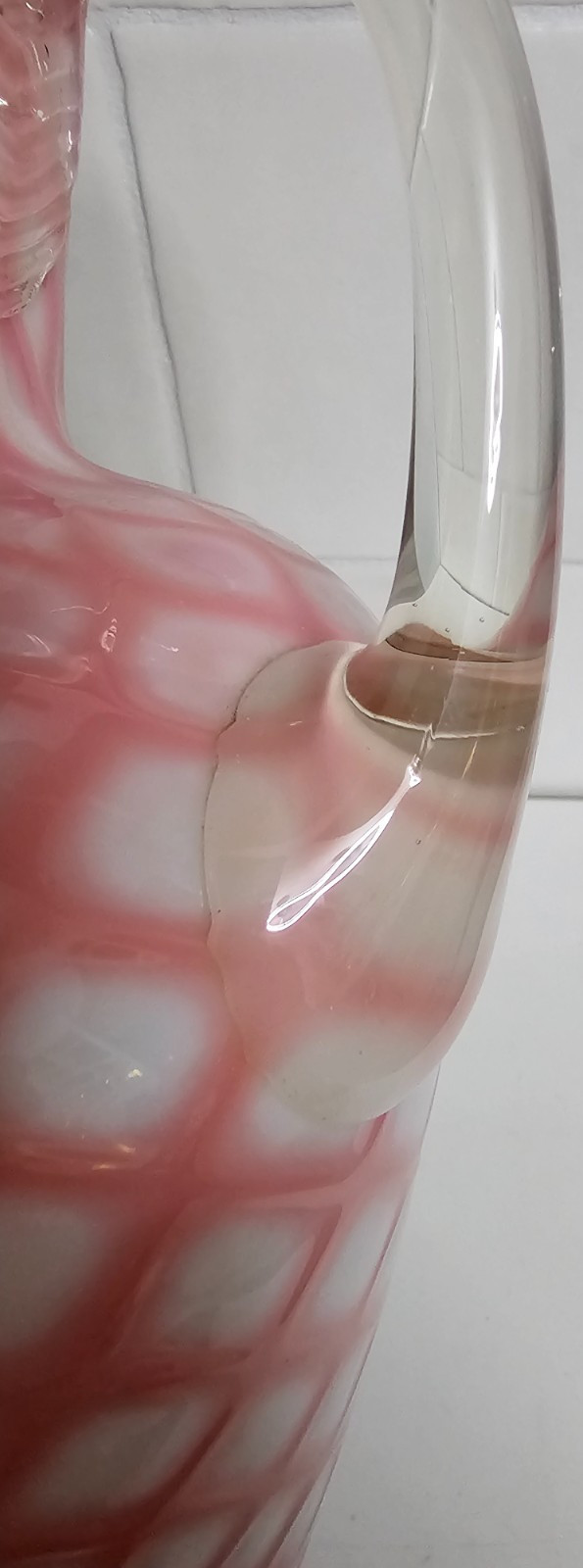 EAPG Victorian Glass Opaque Pink White Lattice Pitcher Jug