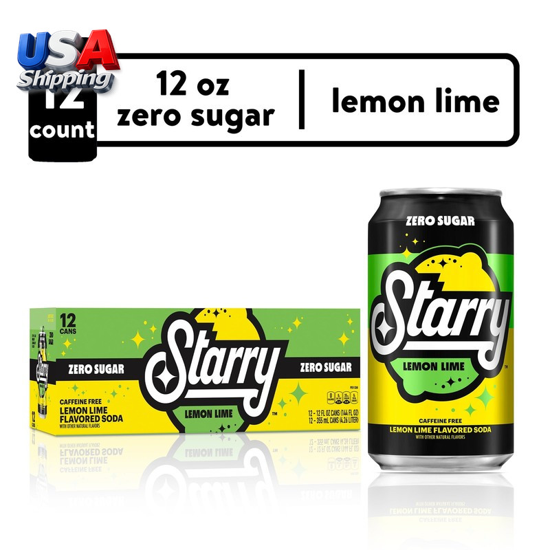 Starry Zero Sugar Lemon Lime Soda Pop, 12 Fl Oz, 12 Pack Cans