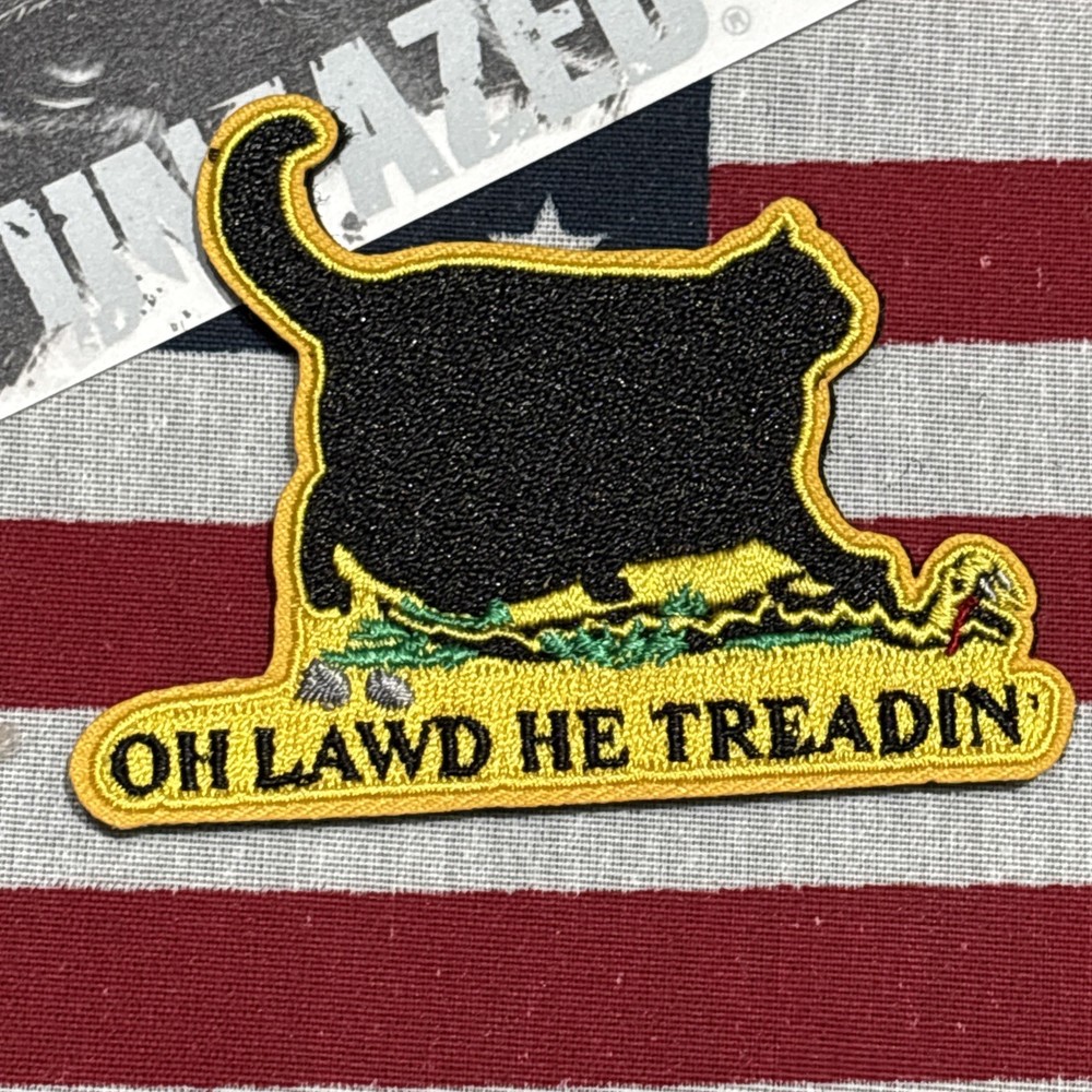 Oh Lawd He Treadin’ Die cut Shape 3x2”hook & loop Funny tactical With Backing