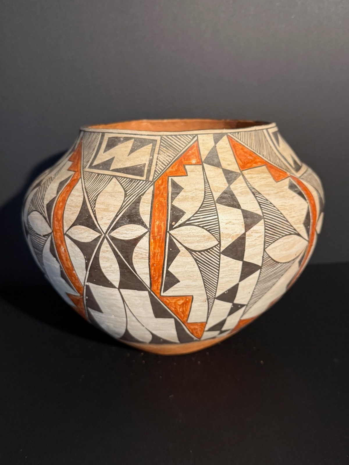 LARGE ACOMA POLYCHROME POTTERY OLLA,BEAUTIFUL PAINT DECORATION,C1900, EXCELLENT!