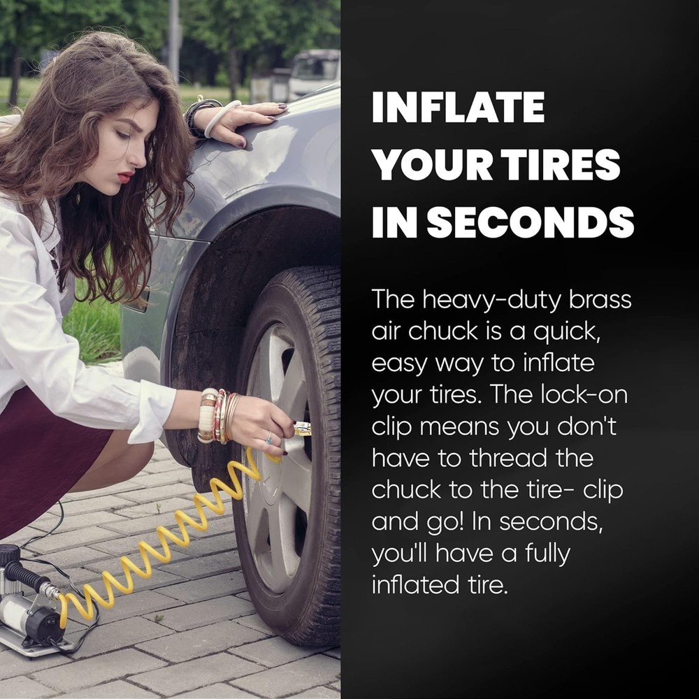 Air Chuck, Open Flow Heavy-Duty Locking Tire, with Quick Connect, Solid Brass...