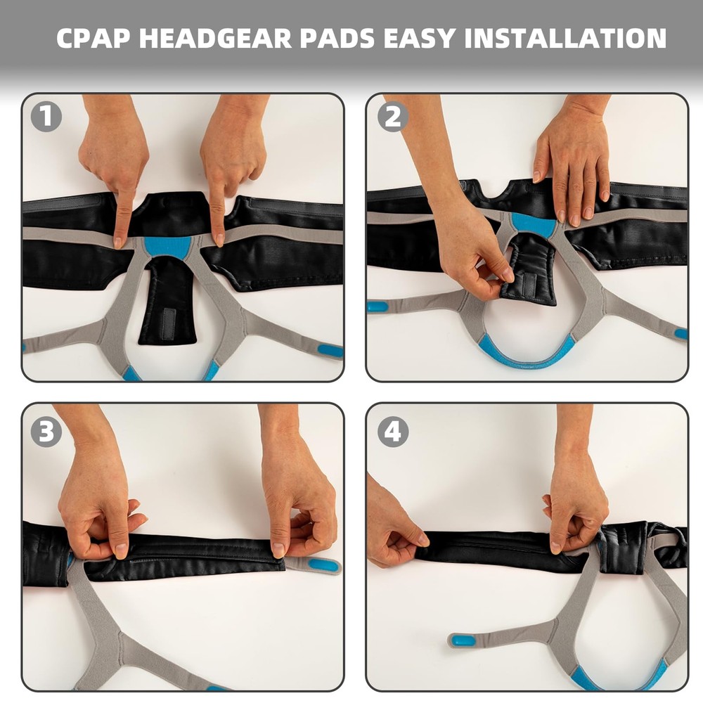 Satin CPAP Strap Covers Soft, Neck Pad for Headgear Straps, Black