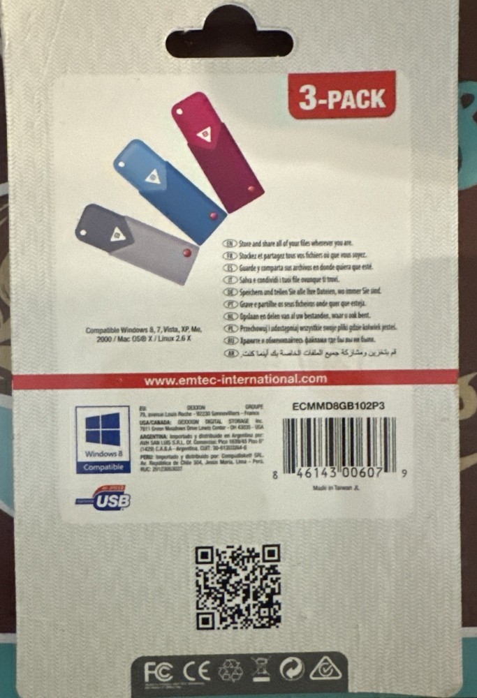 Emtec 8GB Flash Drive Click 2.0 USB 3-Pack