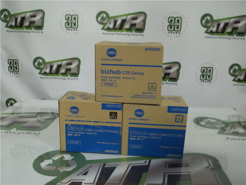 Konica Minolta Toners A95W130 Black, A95W230 Yellow, A0X5232 Yellow, Lot of 3