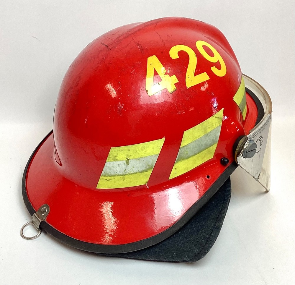 Vintage Red Firefighters Structural Fire Helmet w/ Face Shield #429