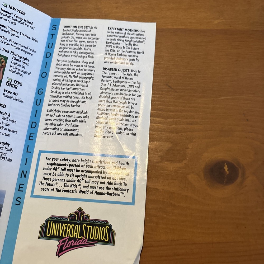 RETRO 1982 Universal Studios Florida OFFICIAL STUDIO GUIDE BROCHURE EX FS