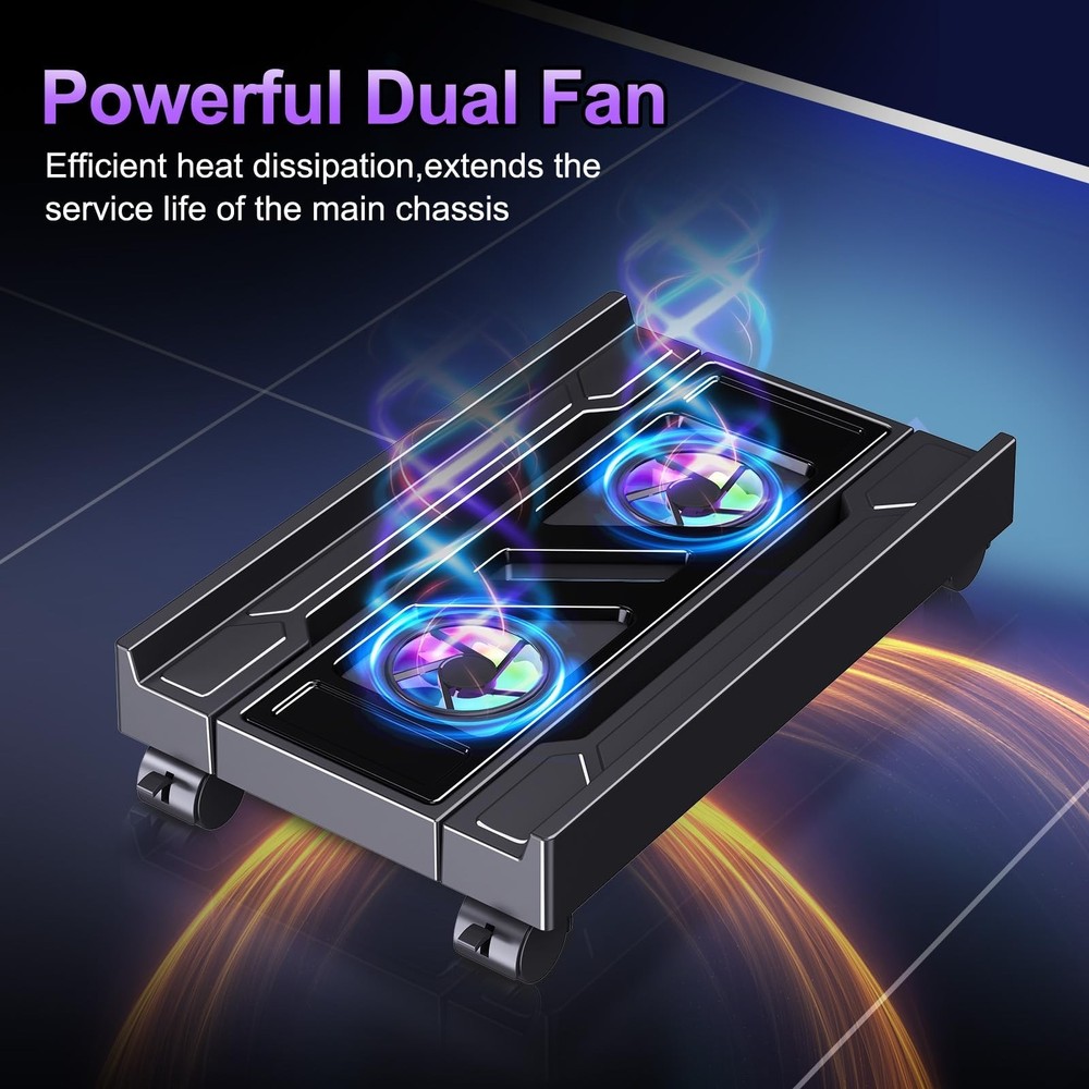 Adjustable Computer Tower Stand with Cooler Fan and Light, PC Stand for Floor...