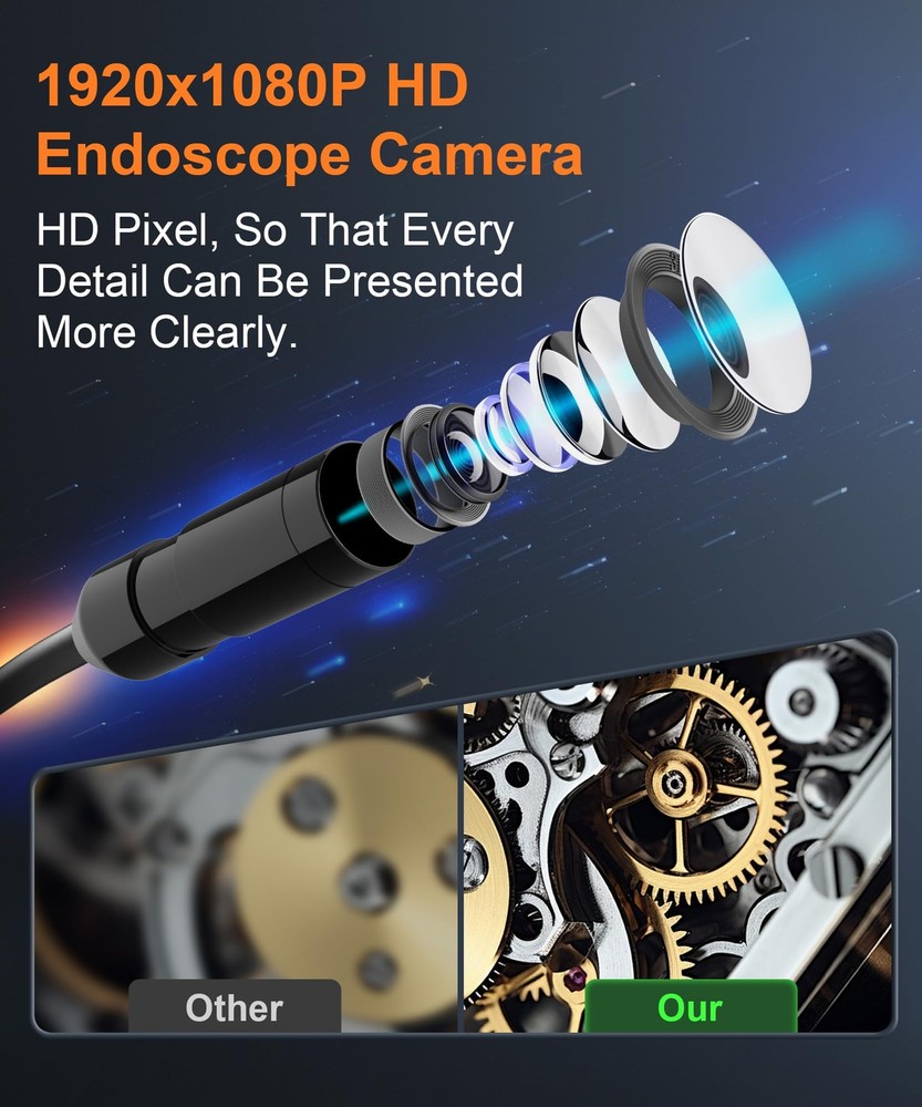 Industrial Endoscope Borescope Camera with Light, Borescope Inspection Camera...