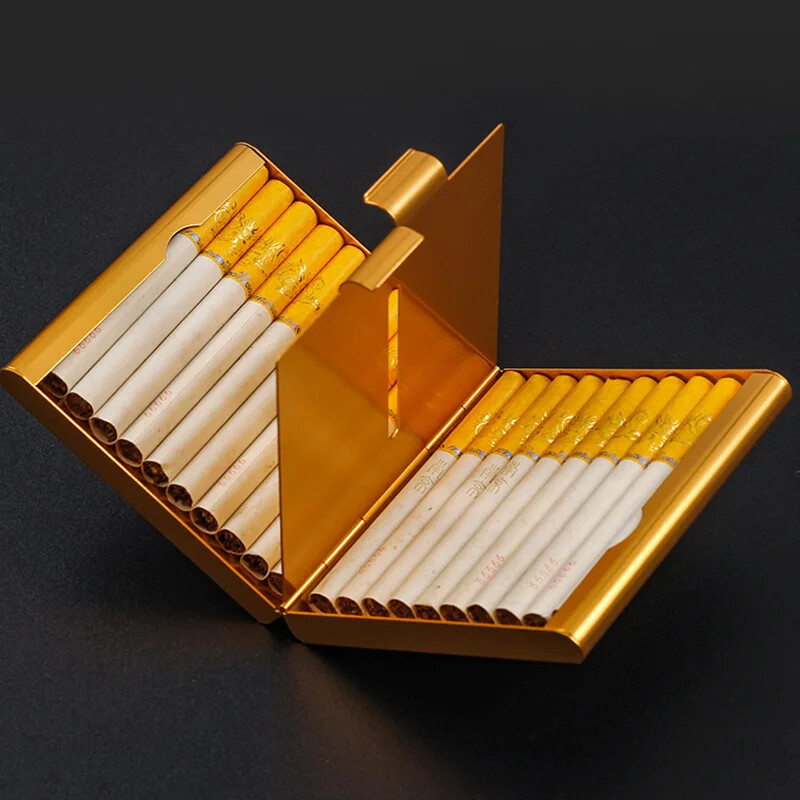 Portable Double Sided Pressure Proof Metal Gold Cigarette Case Pocket Cigarettes