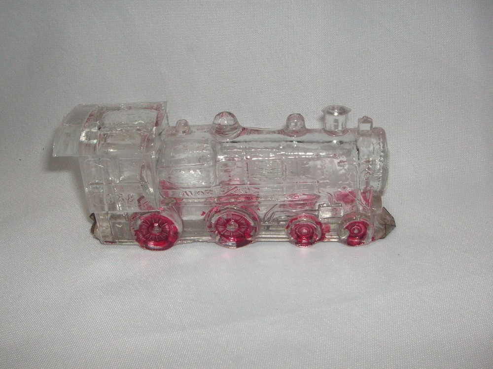 OLD FIGURAL LOCOMOTIVE GLASS CANDY CONTAINER WITH BOTTOM