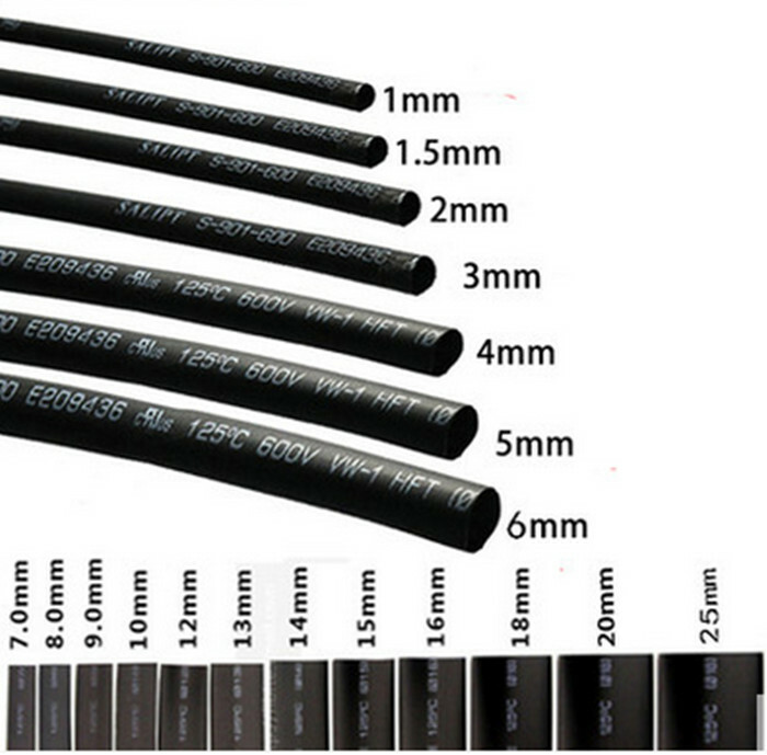 2M/6ft Heat Shrink Tubing Tube Black 1mm 1.5mm 2mm 3mm 4mm 5mm 8mm 10mm-60mm 2:1