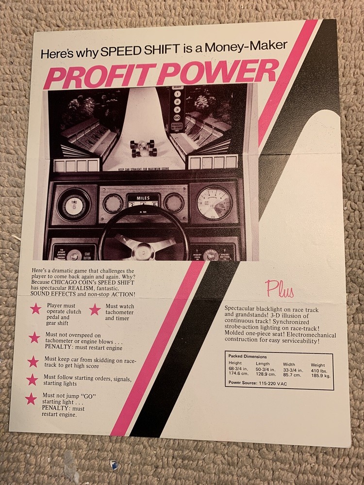Speed Shift chicago DYNAMIC coin ARCADE GAME FLYER