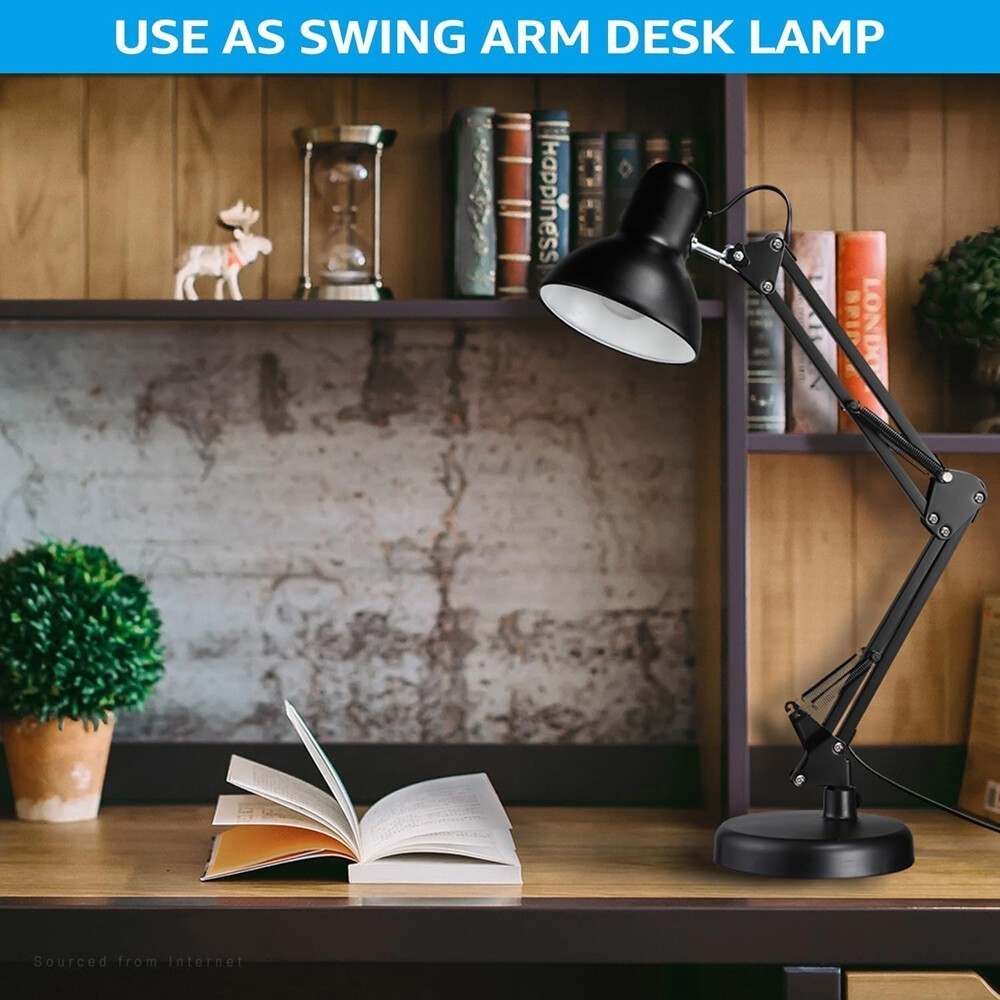 Metal Swing Arm Desk Lamp, Multi-Joint, Adjustable Arm, White Finish