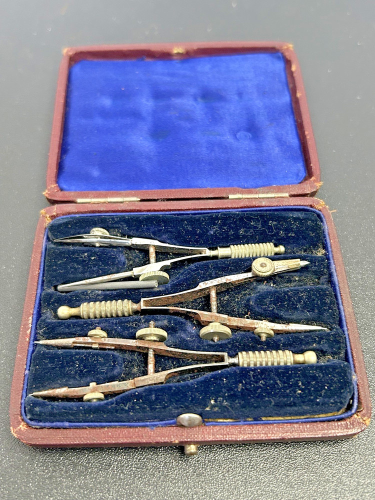 Maths Compass Set in Small Leather Box - A Burgess