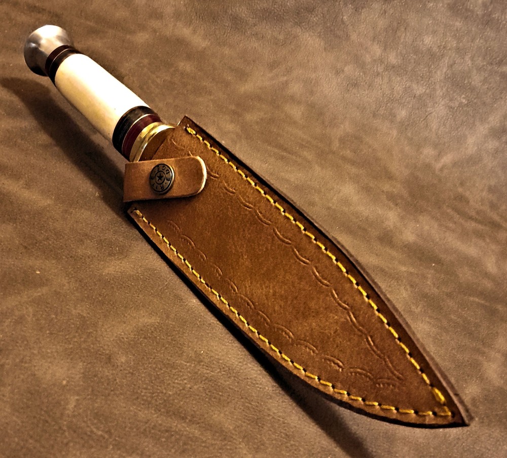 11.25" Real Bone Fixed Blade Bowie Hunter EDC Knife Red