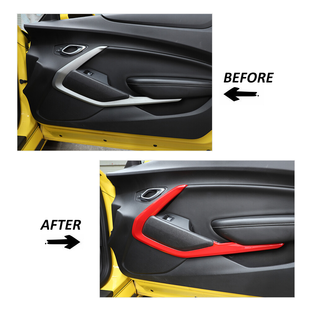 4pcs Inner Door Armrest Panel & V shape Cover Trim Kit for Chevy Camaro 16+ Red