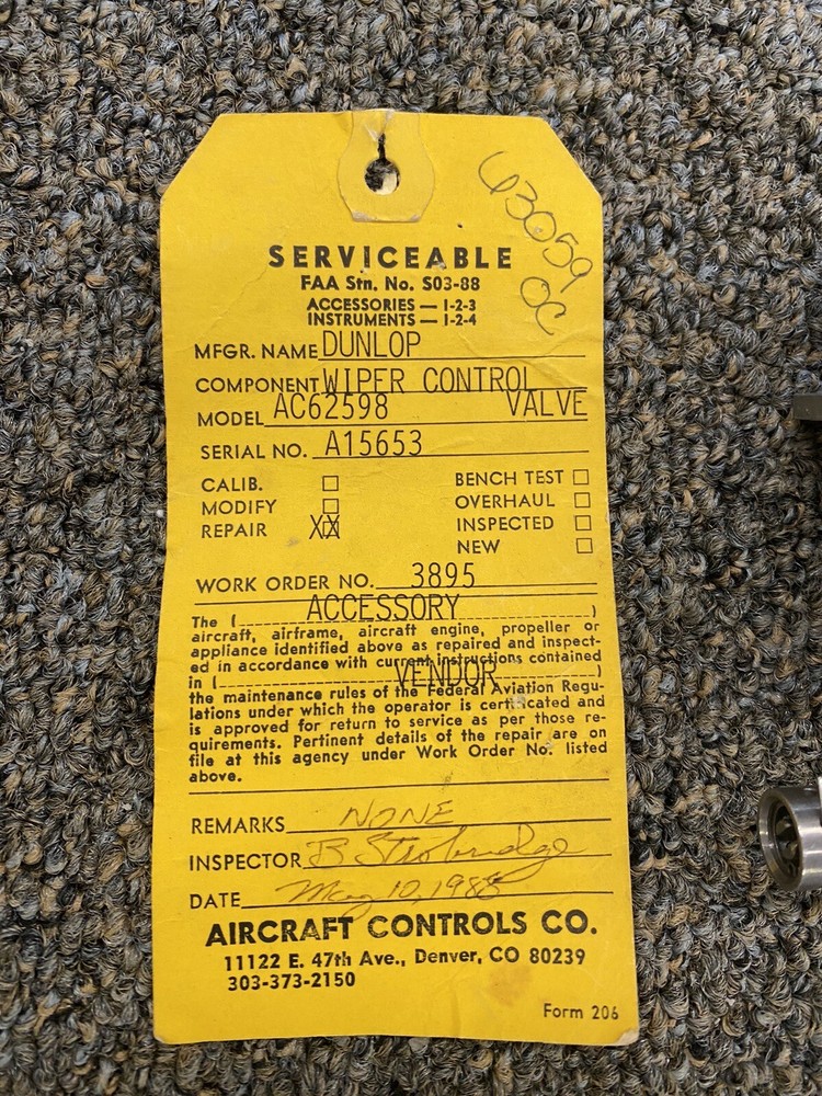 DUNLOP AC62598 WIPER CONTROL VALVE "REPAIRED" FM896