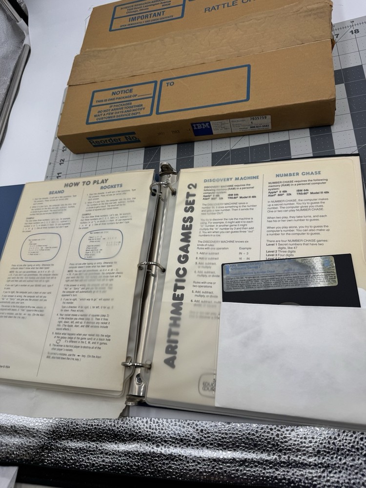1983 IBM SRA Arithmetic Computer games Drills Binder Floppys