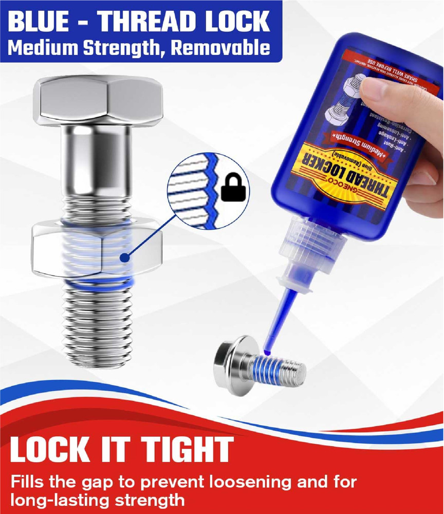 Thread Lock Blue, Threadlocker Medium Strength, Thread Locker for Nuts, Bolts,