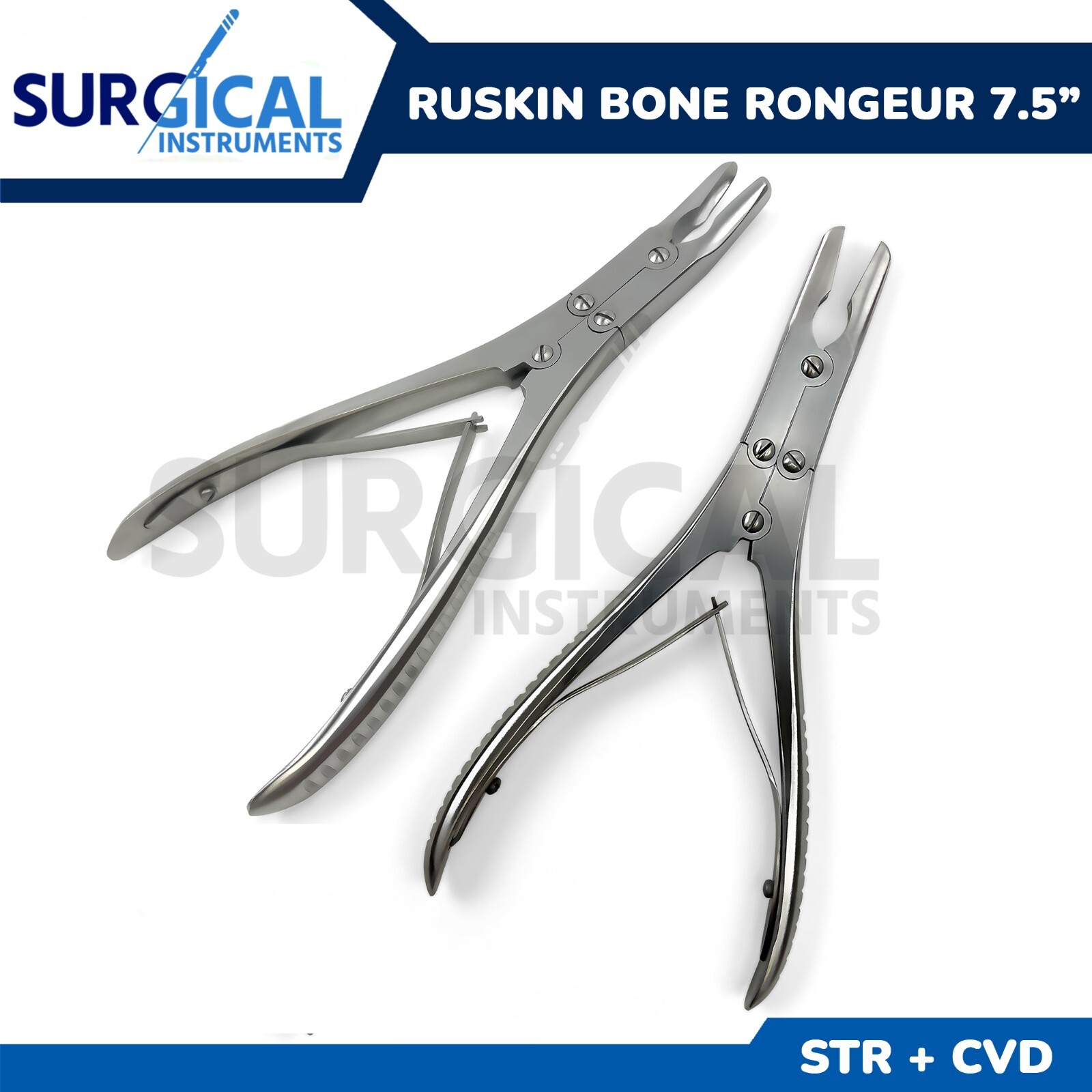 Set of 2 Pcs Ruskin Bone Rongeur 7.50" Straight & Curved 5mm Bite Double Action