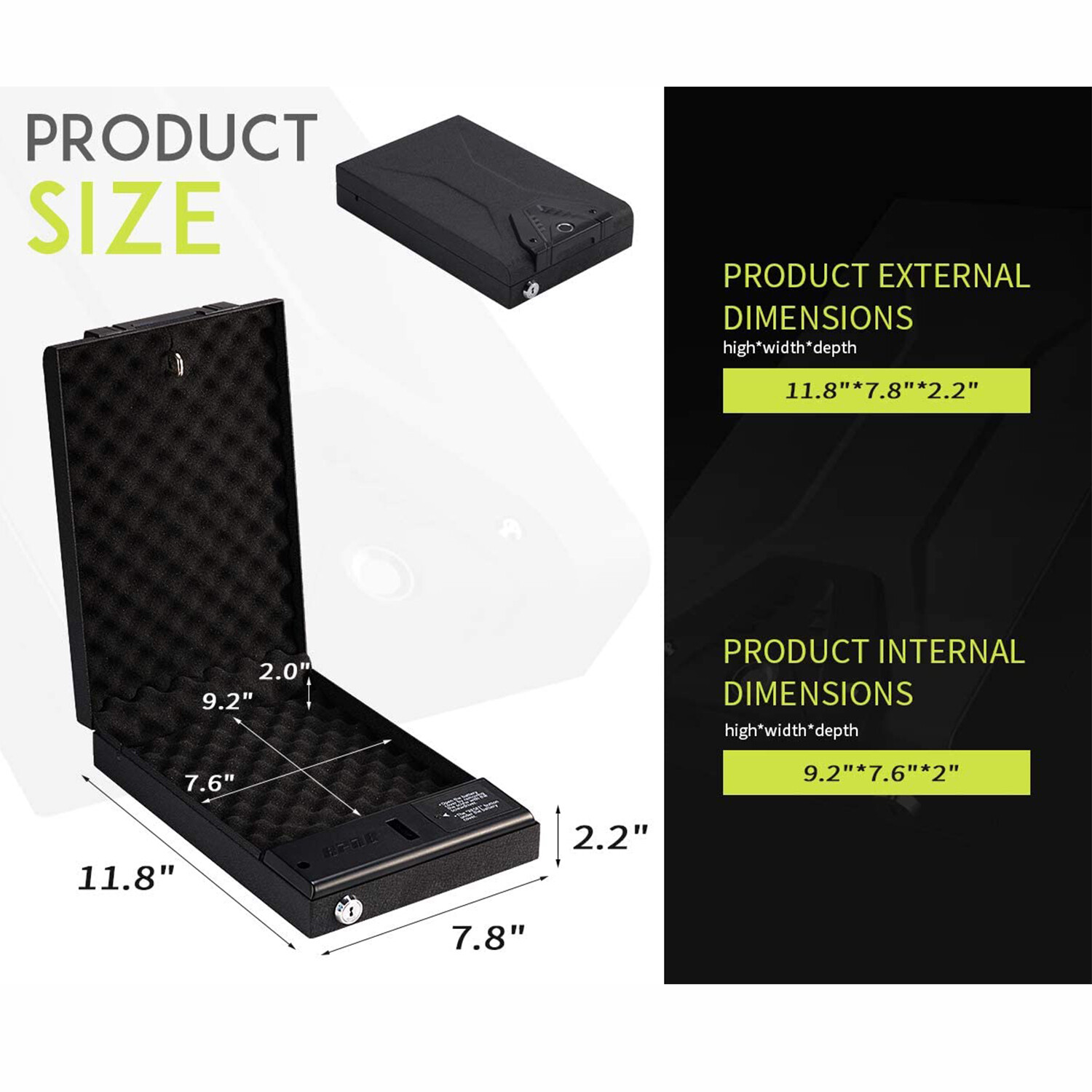 RPNB Black Biometric Fingerprint Gun Safe Quick Access LED Light， Open Box