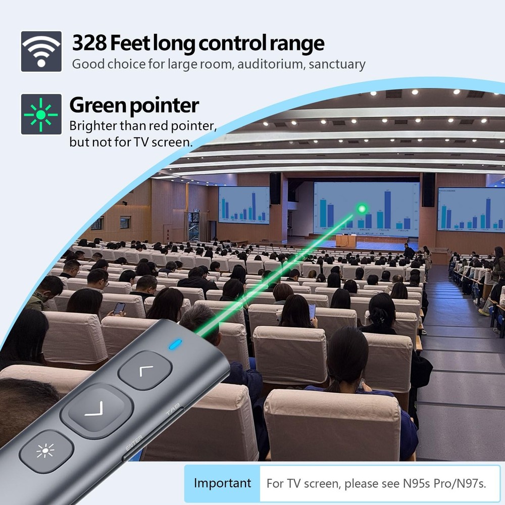 N95 Bluetooth Presentation Clicker with USB-A Receiver, PowerPoint Clicker fo...