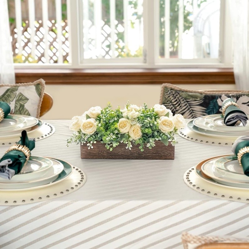 Artificial Floral Centerpiece W/ Eucalyptus Kitchen Dining Table Decor New