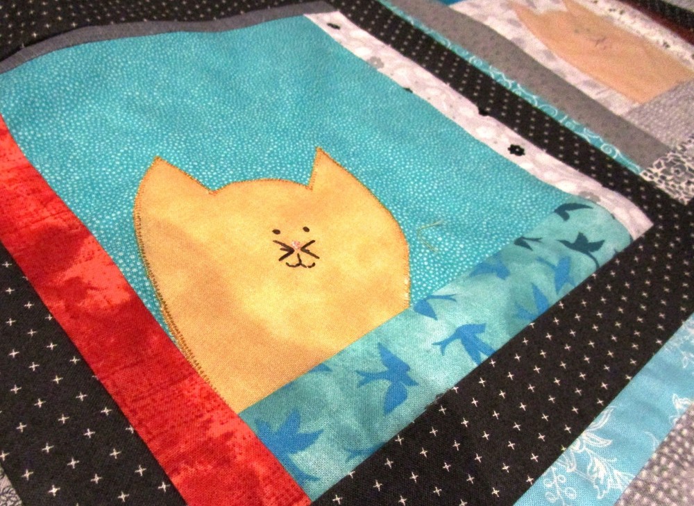 New Handmade Kitty Cat Patchwork Quilt Hand Embroidered Machine Quilted Blanket