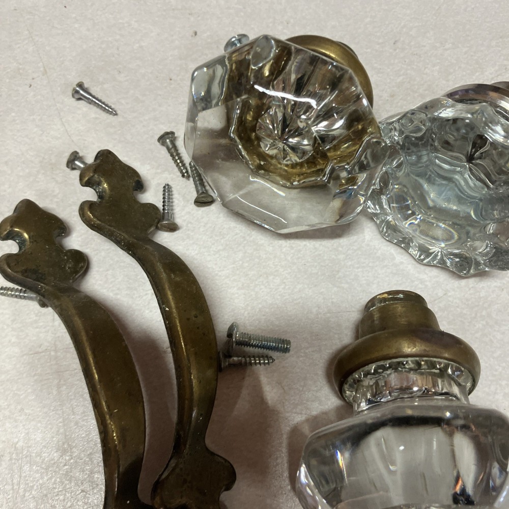 Vintage Glass Door Knobs 3 Sets With Some Hardware B28