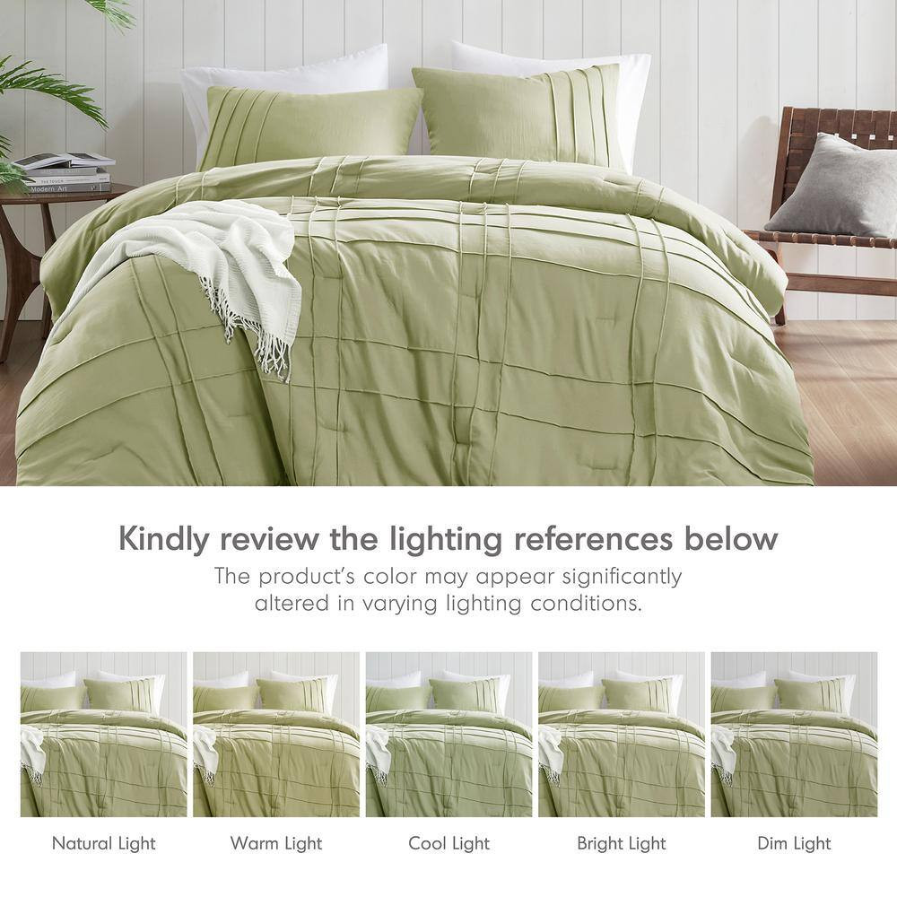 Porter 3-Piece Sage Microfiber King Soft Washed Pleated Comforter Set