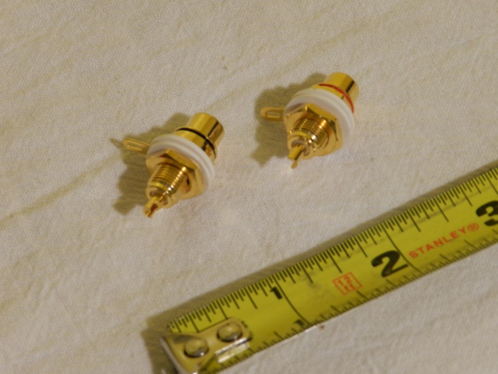 2 PC Lot RCA Jack Gold Plated Panel Mount Left and Right Color Coded Red & Black