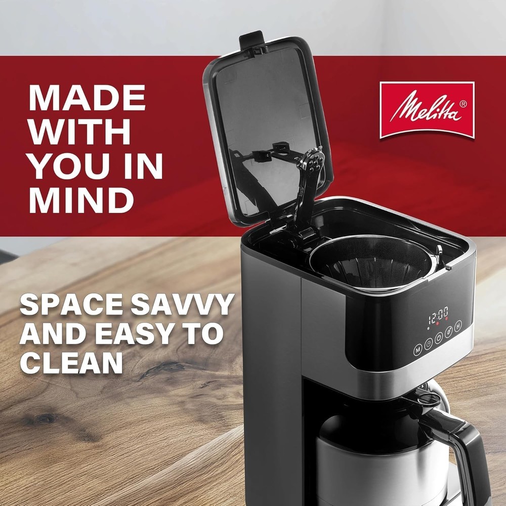 Melitta 8-Cup Programmable Automatic Drip Coffee Makers, Black & Stainless Steel