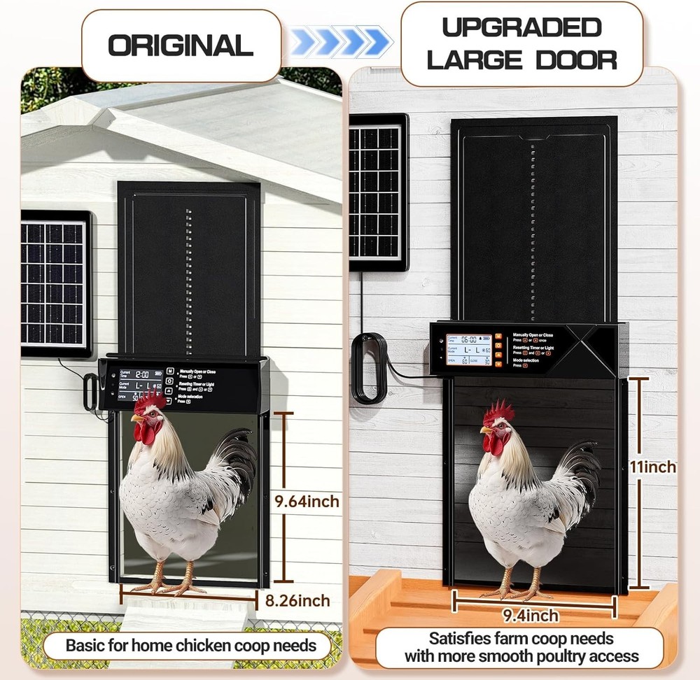 Extra Large Solar Automatic Chicken Coop Door Poultry Gate W/ Timer Light Sensor