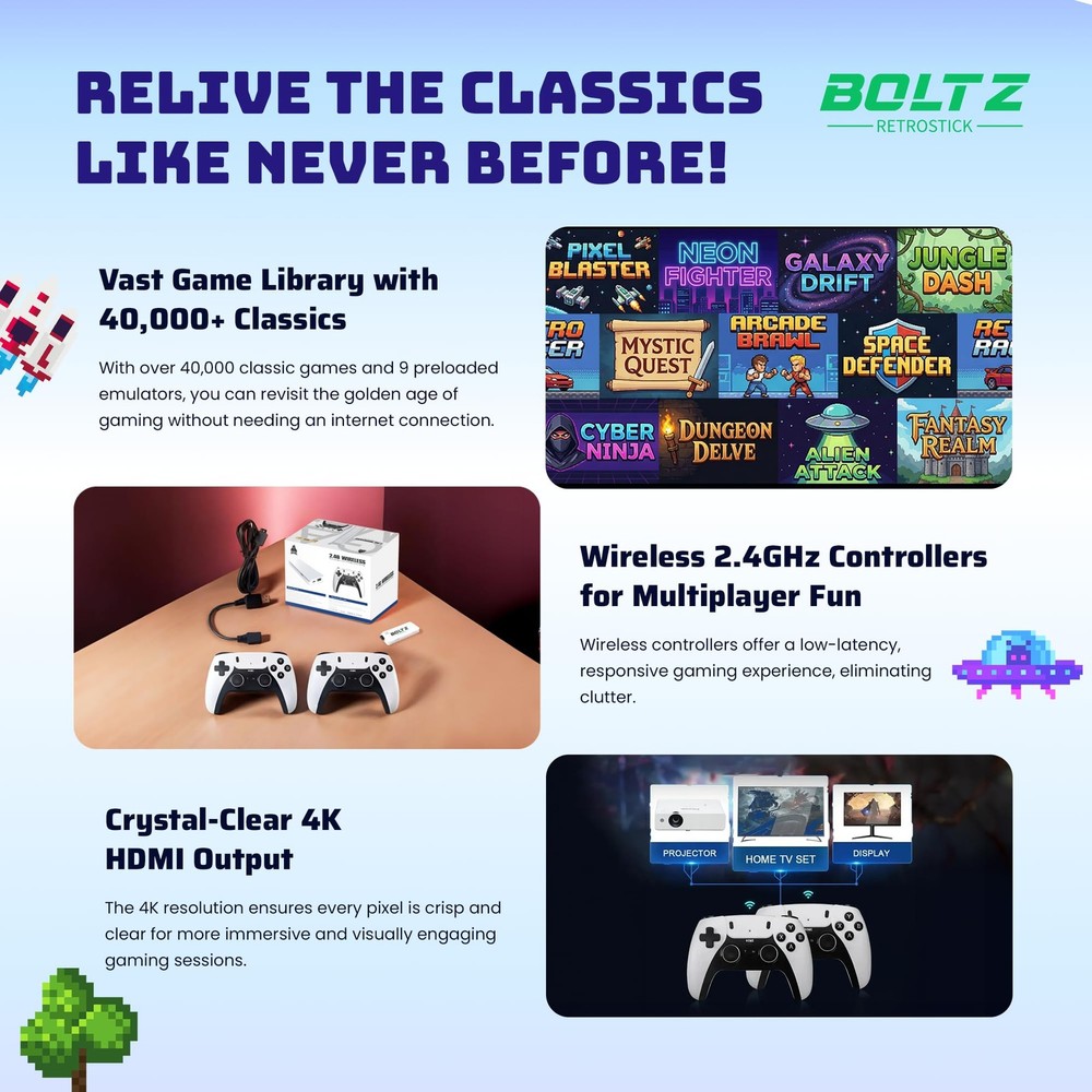 Boltz Retro Stick Gaming – Console with 128gb, White